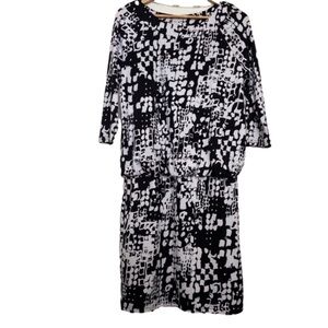 Peter Nygard oversize dress black white pattern elastic Waist contemporary small